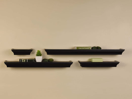 Wall Shelves: Living Room, Bathroom, Kitchen, Nursery, Set of 4, Black, 4 Count