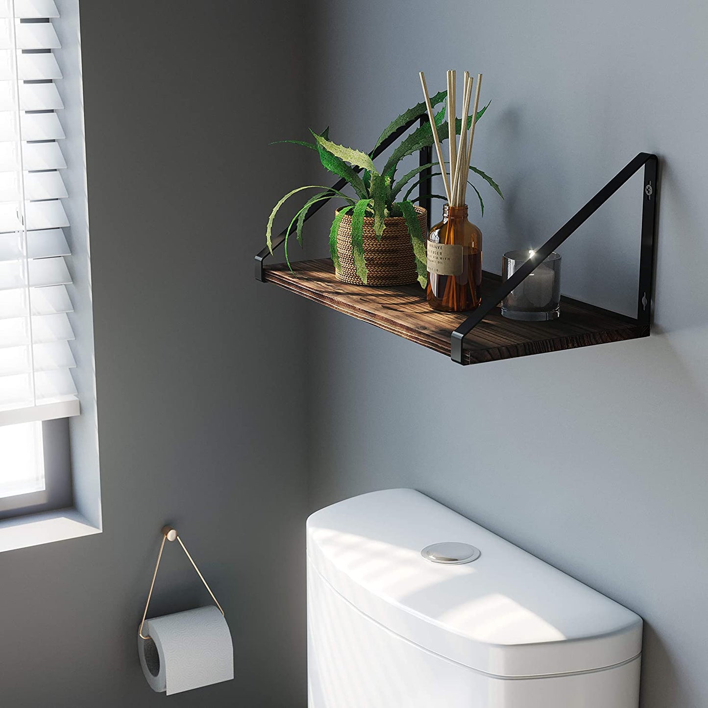 Wall Shelves Living Room, Office, and Bedroom, with Metal Bracket