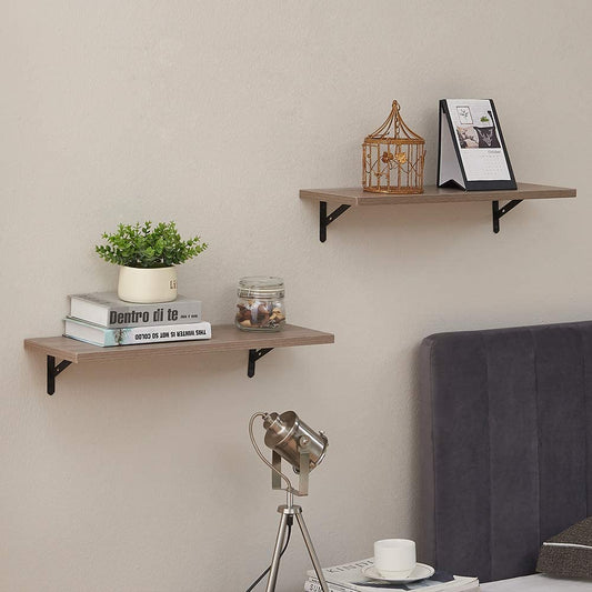 Wall Shelves Set of 2 Black Rustic Arrow Design Wood Storage