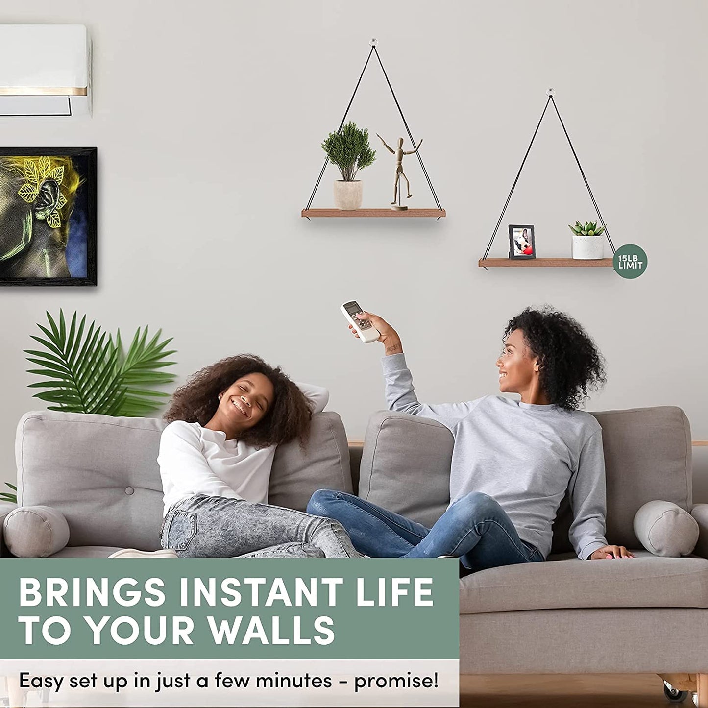 Wall Shelves: Set of 2 Wood Hanging Shelves for Decor, Plants, Book
