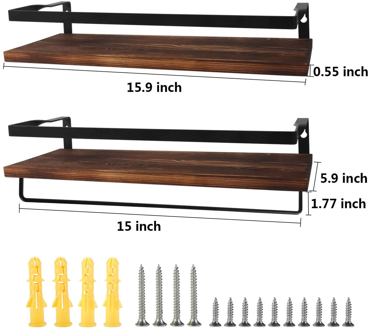 Wall Shelves Set of 2 with Removable Towel Holder, Strong Metal Frame
