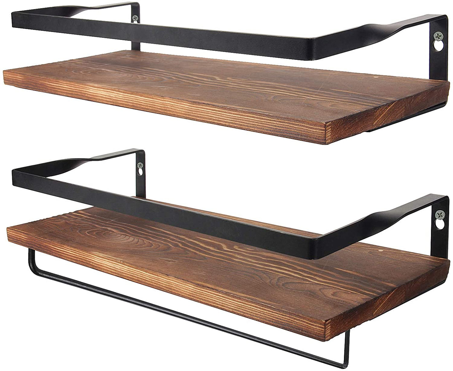 Wall Shelves Set of 2 with Removable Towel Holder, Strong Metal Frame