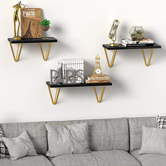 Wall Shelves Set of 3 - Wall Mounted Shelf for Living Room, Bedroom, Kitchen