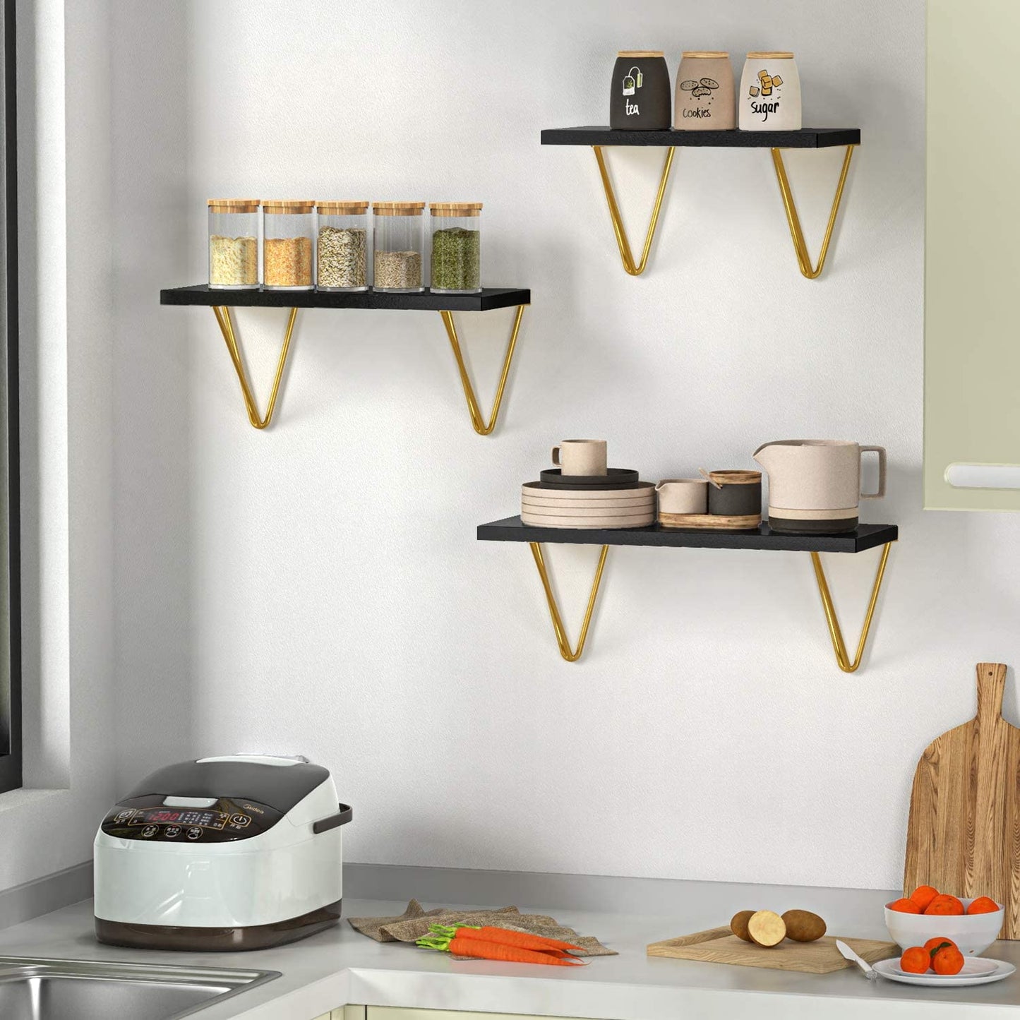 Wall Shelves Set of 3 - Wall Mounted Shelf for Living Room, Bedroom, Kitchen