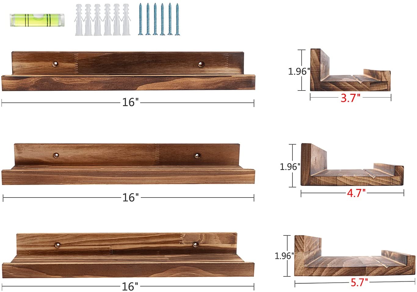 Wall Shelves Set of 3 ,Picture Ledge Shelf Wood for bedrooms,Office,Living Room, Kitchen