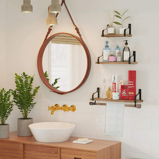 Wall Shelves Shelves For Bedroom with Removable Towel Holder, Storage Shelves Rustic Wood Wall Shelves for Kitchen