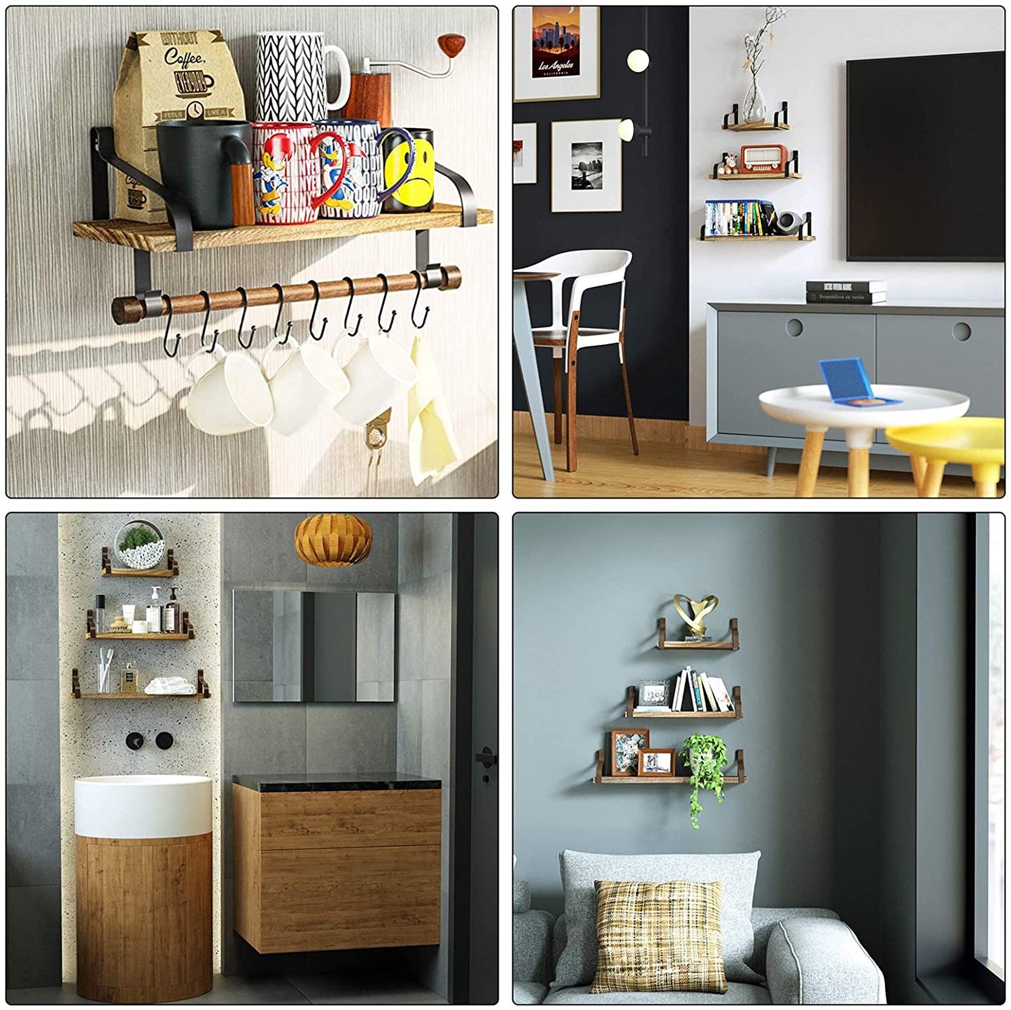 Wall Shelves Shelves For Bedroom with Removable Towel Holder, Storage Shelves Rustic Wood Wall Shelves for Kitchen