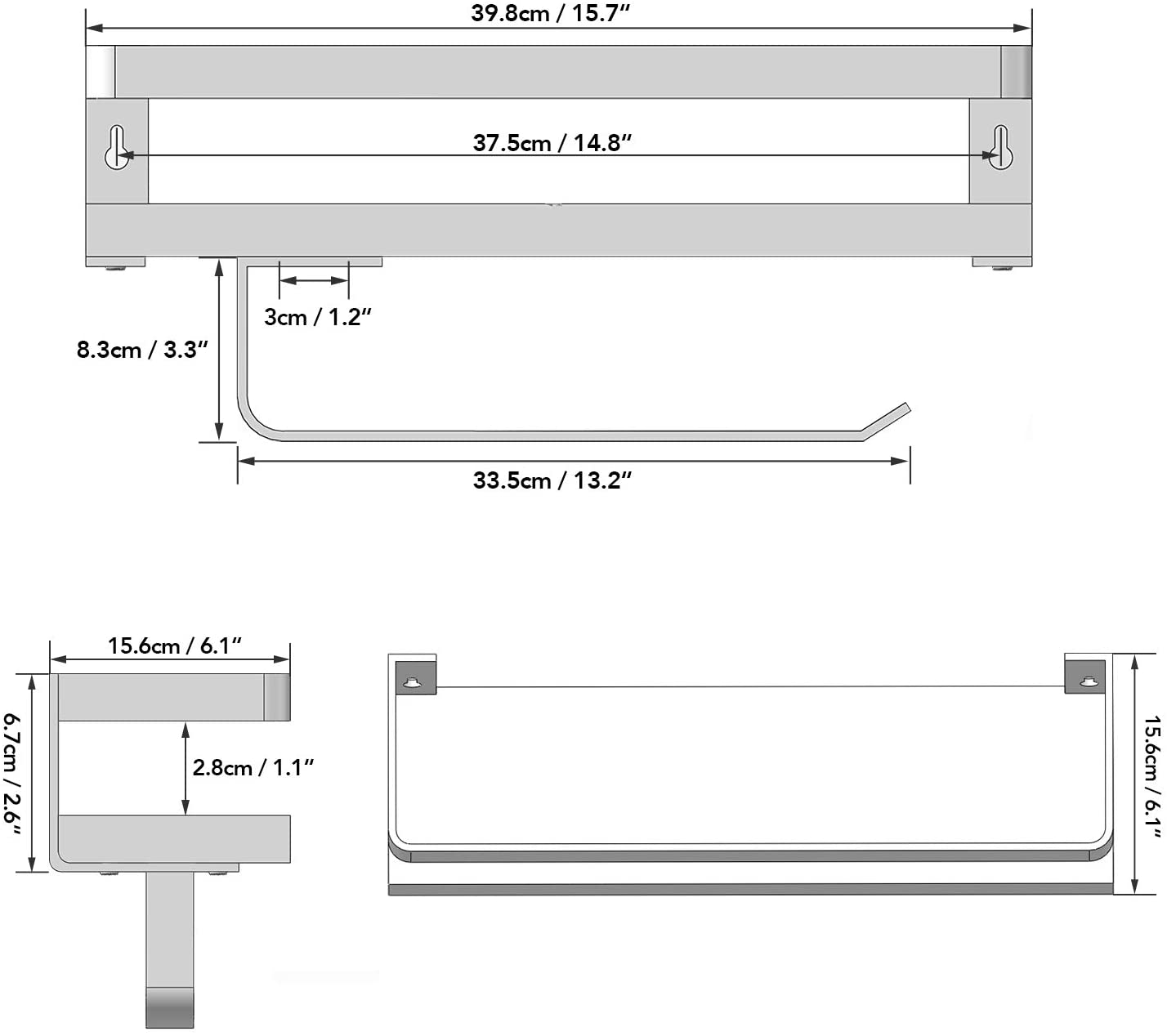 Wall Shelves Towel Rack Rails Bar, Paper Towel Holder