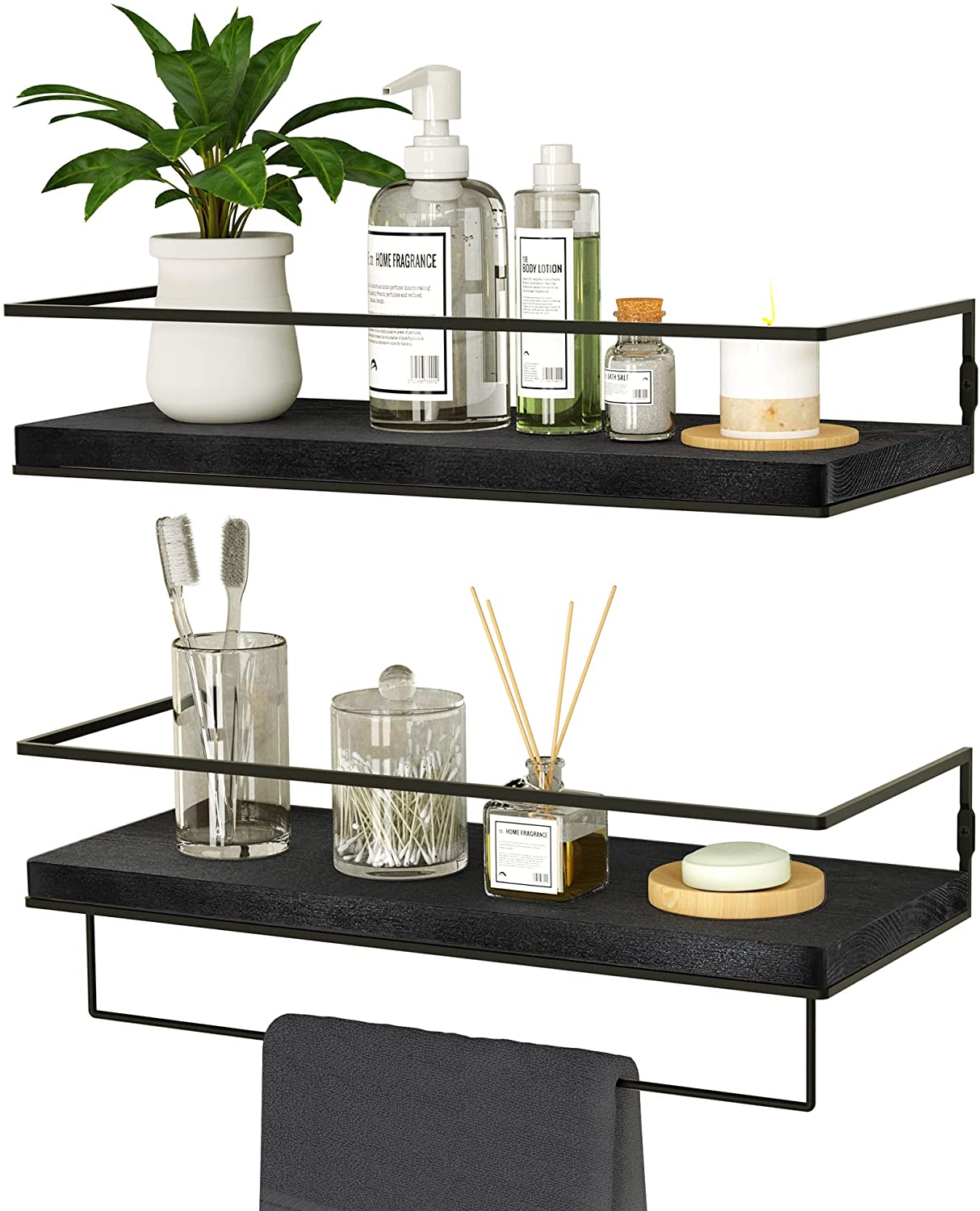 Wall Shelves: Towel Rack for Bathroom, Bedroom, Living Room, Kitchen, Office (Black)