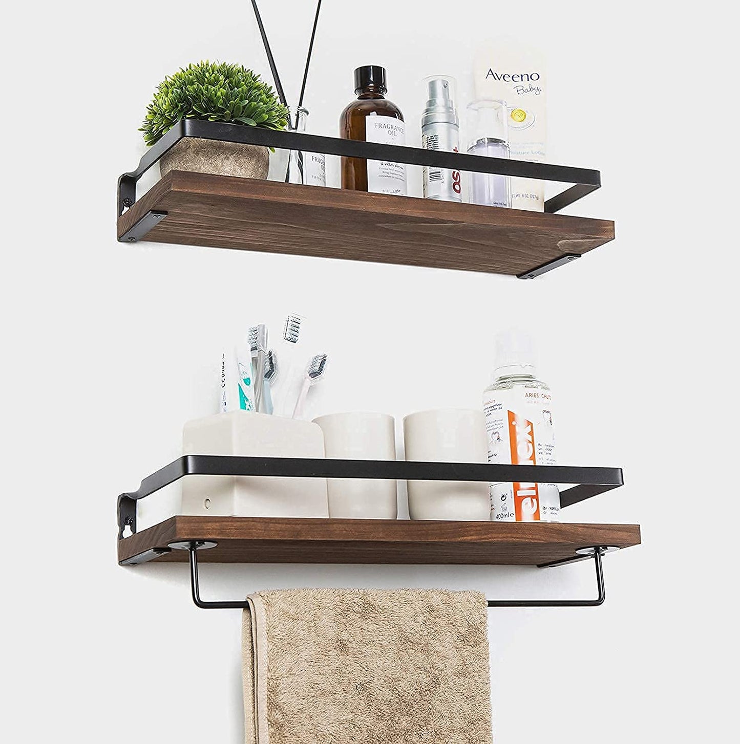 Wall Shelves: for Kitchen, Bathroom,Set of 2 Brown