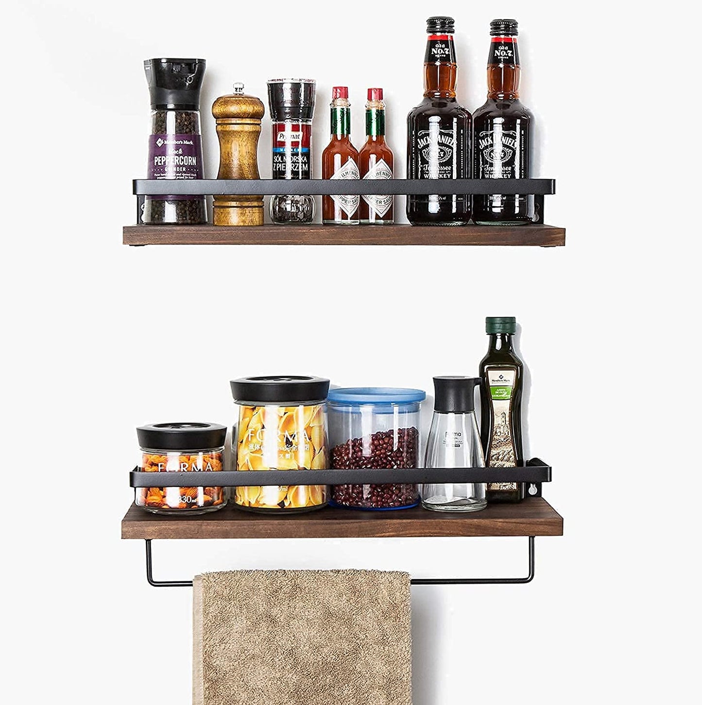 Wall Shelves: for Kitchen, Bathroom,Set of 2 Brown
