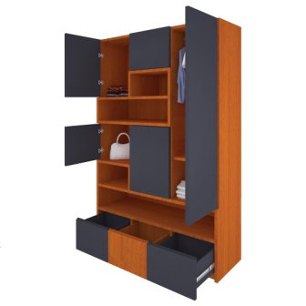 Wardrobe : 3 Door Wardrobe Cupboard (In Grey & Cherry Finish)