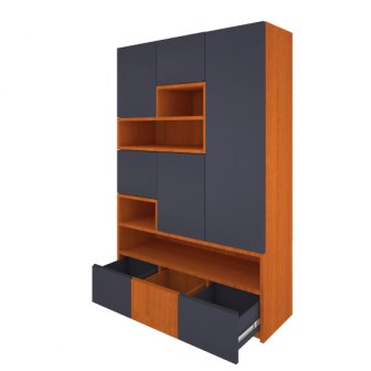 Wardrobe : 3 Door Wardrobe Cupboard (In Grey & Cherry Finish)