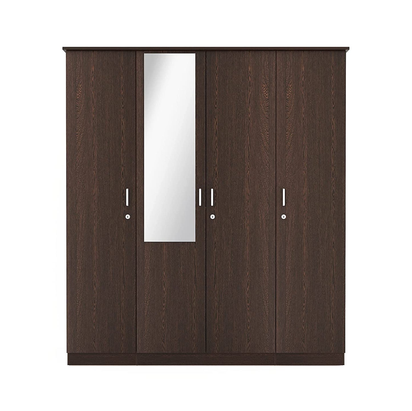 Wardrobe: Adrie 4 Door Wardrobe with Full Mirror and Drawer, (Wenge)