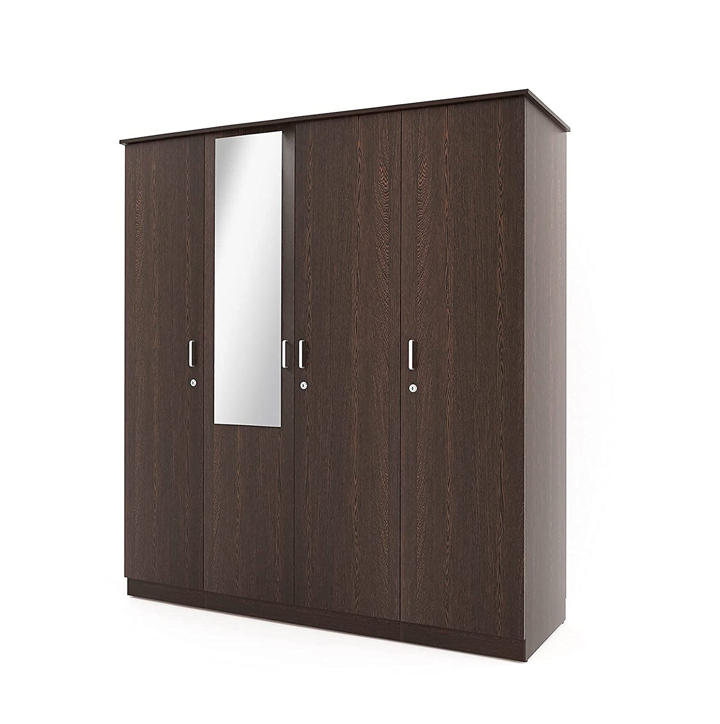 Wardrobe: Adrie 4 Door Wardrobe with Full Mirror and Drawer, (Wenge)