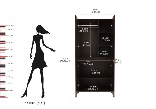 Wardrobe: Adrie Double Doors Wardrobe with Full Length Mirror and Drawer, (Wenge)