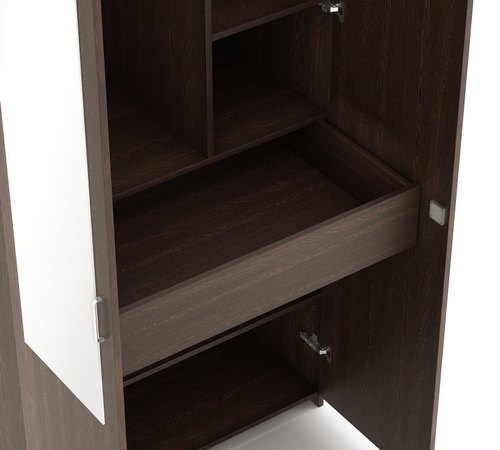 Wardrobe: Adrie Double Doors Wardrobe with Full Length Mirror and Drawer, (Wenge)