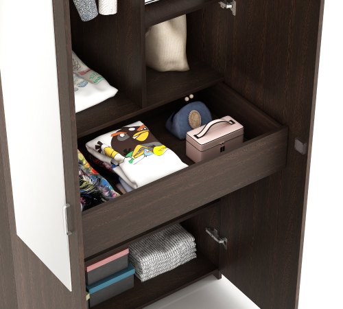 Wardrobe: Adrie Double Doors Wardrobe with Full Length Mirror and Drawer, (Wenge)
