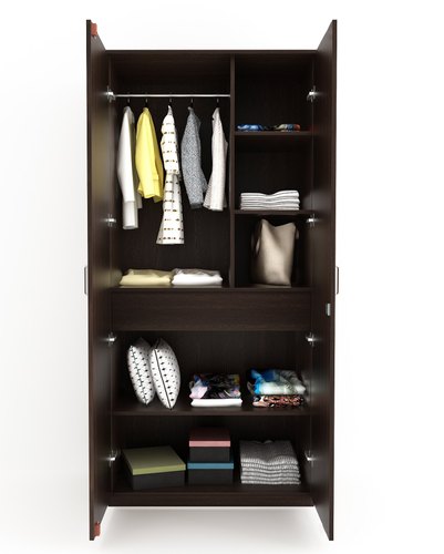 Wardrobe: Adrie Double Doors Wardrobe with Full Length Mirror and Drawer, (Wenge)