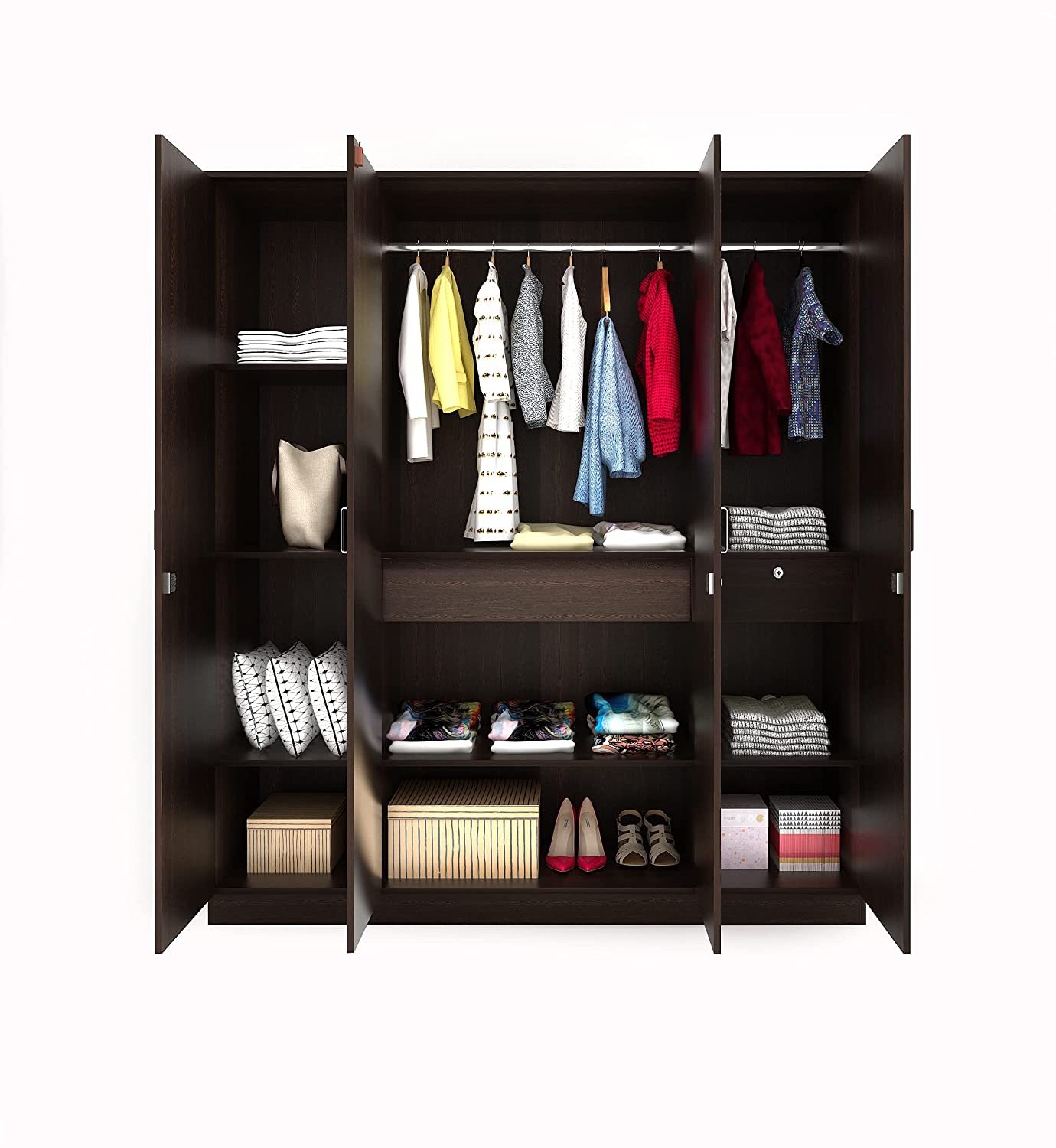 Wardrobe: Engineered Wood 4 Door Wardrobe With Drawer (Wenge)