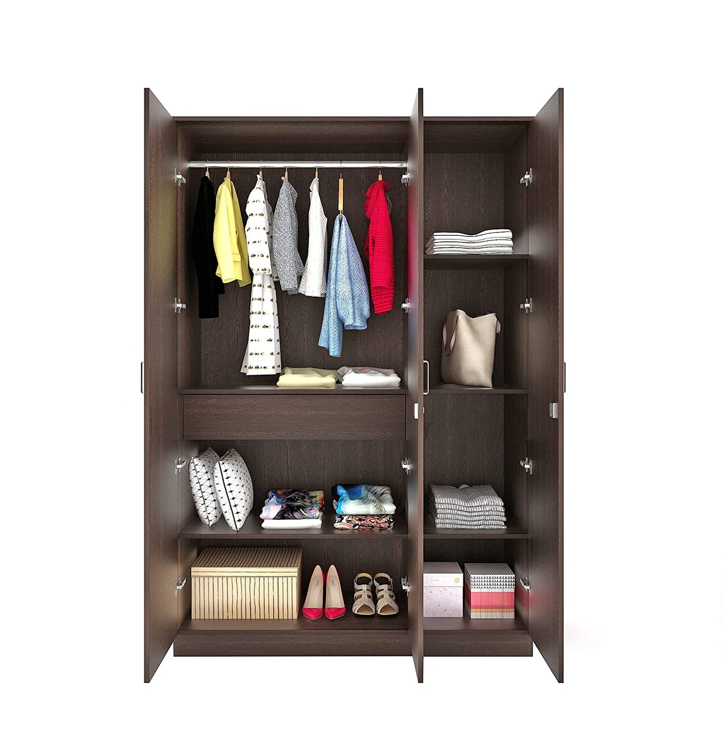 Wardrobe: Adrie Wood 3 Door Wardrobe With Full Length Mirror & Drawer (Wenge)