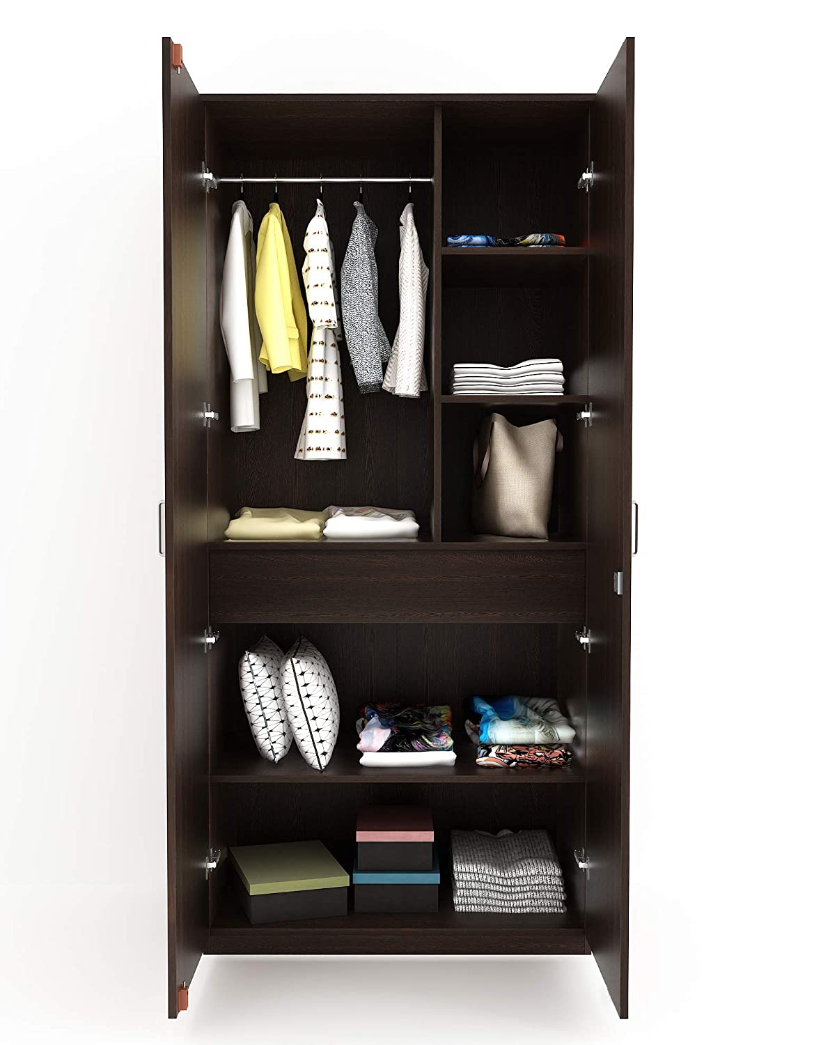 Wardrobe: Leo Double Doors Wardrobe with Drawer, (Wenge)