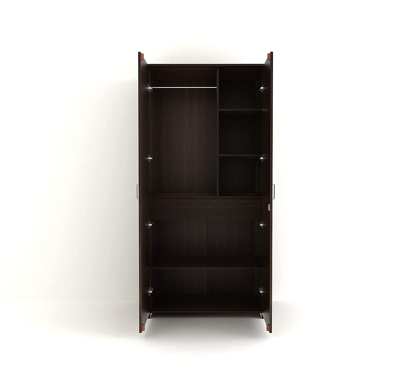 Wardrobe: Leo Double Doors Wardrobe with Drawer, (Wenge)