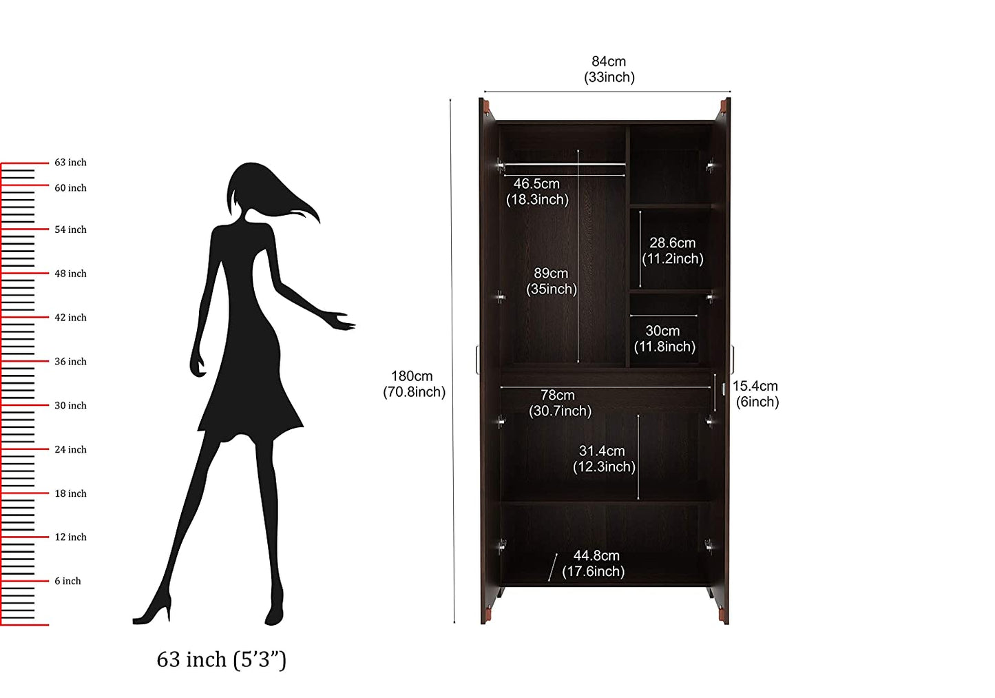 Wardrobe: Malte Wood 2 Door Plain Wardrobe, (Wenge)