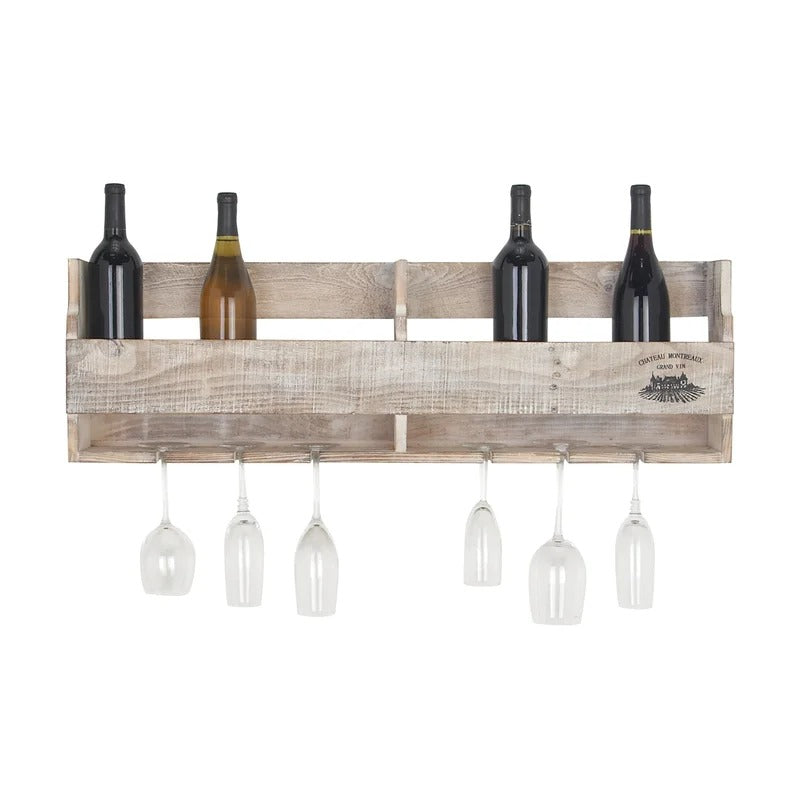 Wine Racks : 10 Bottle Solid Wood Wall Mounted Wine Bottle & Glass Rack in Brown