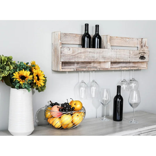 Wine Racks : 10 Bottle Solid Wood Wall Mounted Wine Bottle & Glass Rack in Brown