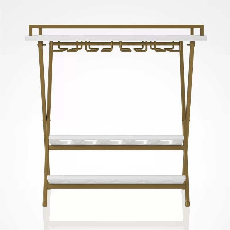 Wine Racks : 5 Bottle Floor Wine Bottle & Glass Rack in Gold/White