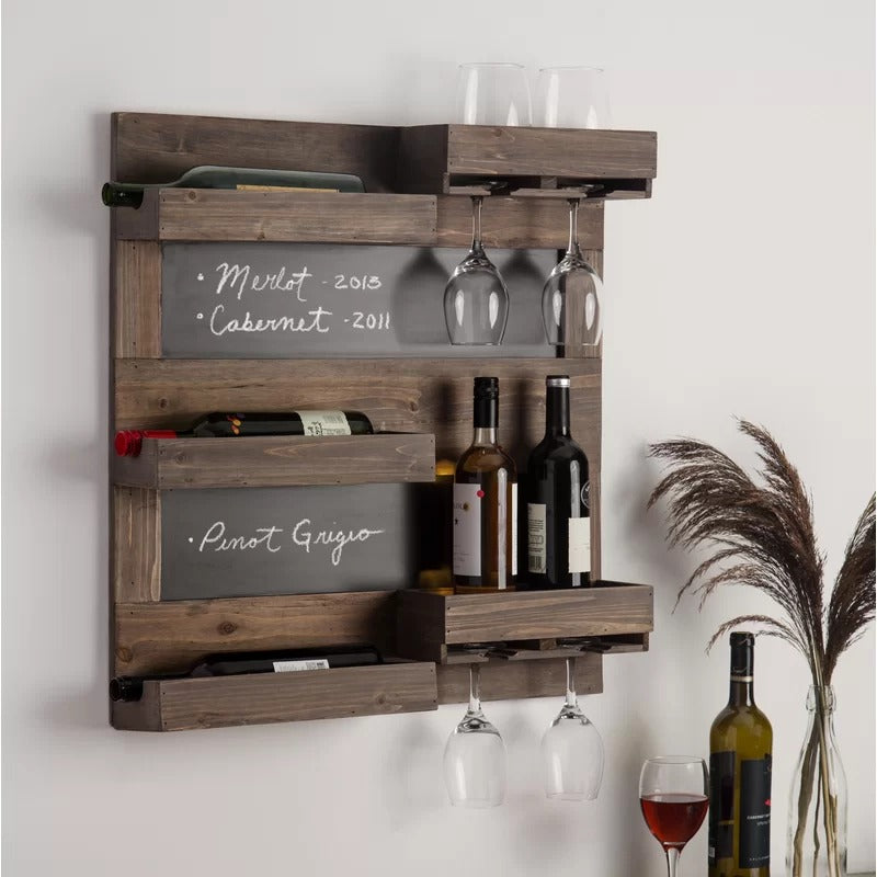 Wine Racks : 5 Bottle Wall Mounted Wine Bottle & Glass Rack in Dark Mahogany