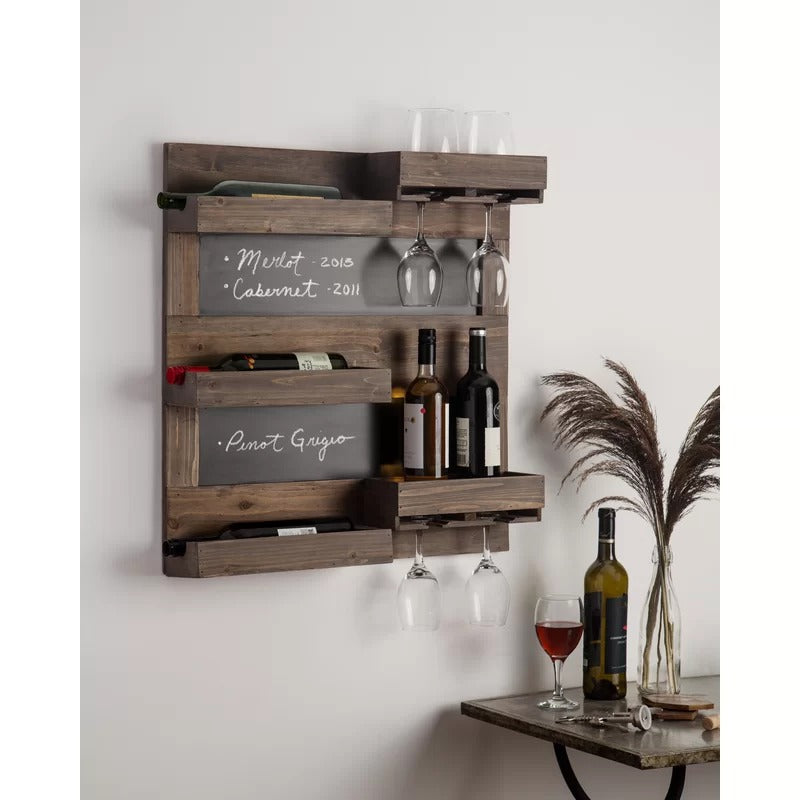 Wine Racks : 5 Bottle Wall Mounted Wine Bottle & Glass Rack in Dark Mahogany