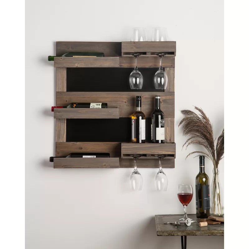 Wine Racks : 5 Bottle Wall Mounted Wine Bottle & Glass Rack in Dark Mahogany