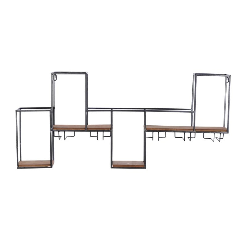 Wine Racks : Wall Mounted Wine Bottle & Glass Rack in Black/Brown