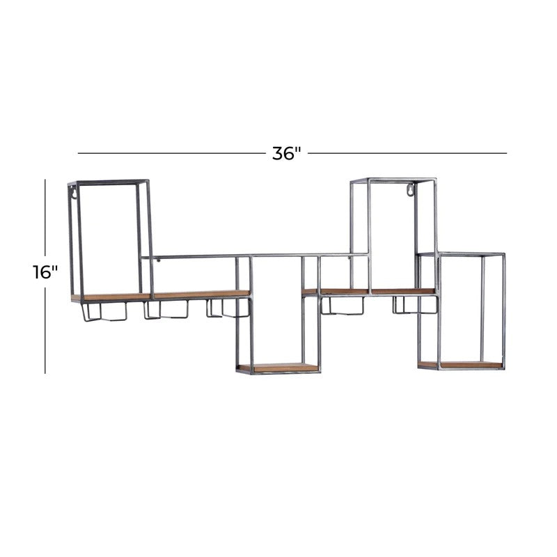 Wine Racks : Wall Mounted Wine Bottle & Glass Rack in Black/Brown