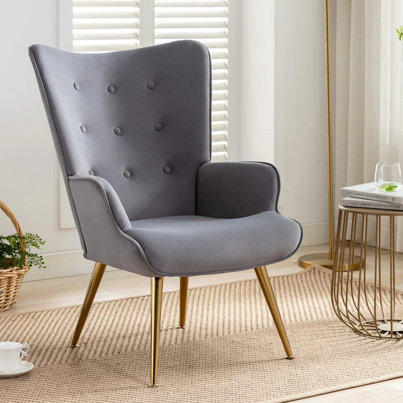 Wing Chair: Corvilus Wide Tufted Velvet Wingback Chair