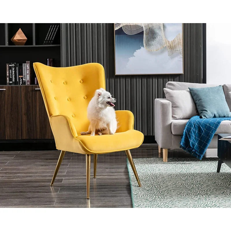 Wing Chair: Corvilus Wide Tufted Velvet Wingback Chair