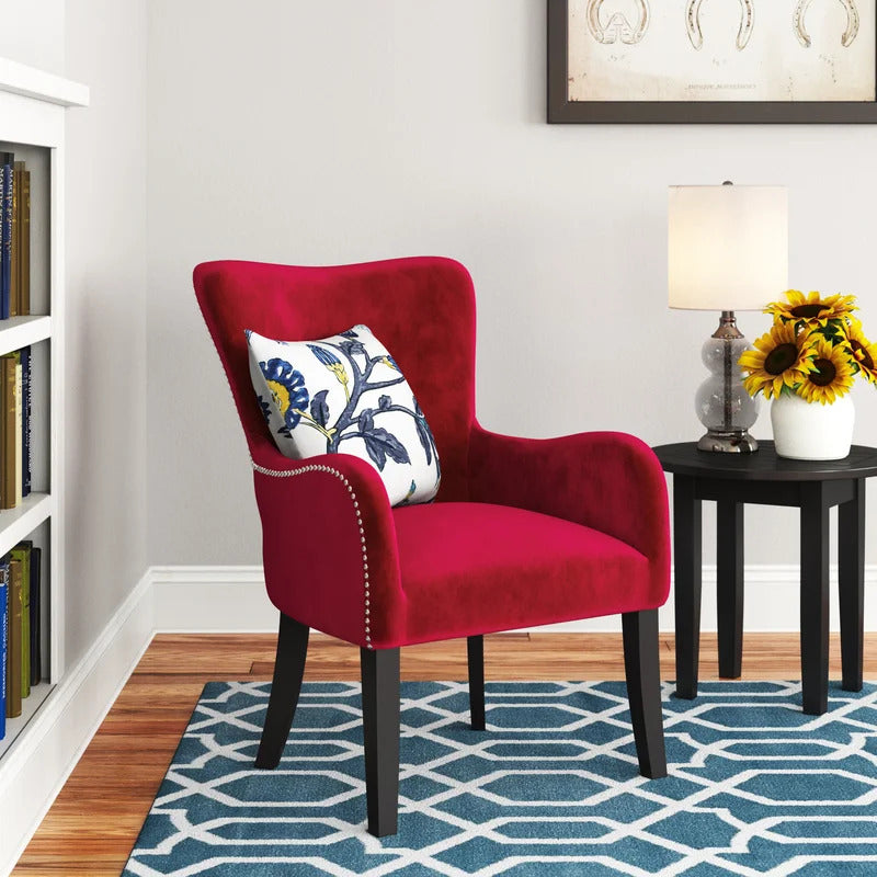 Wing Chair: Flaska 25.5'' Wide Tufted Velvet Wingback Chair