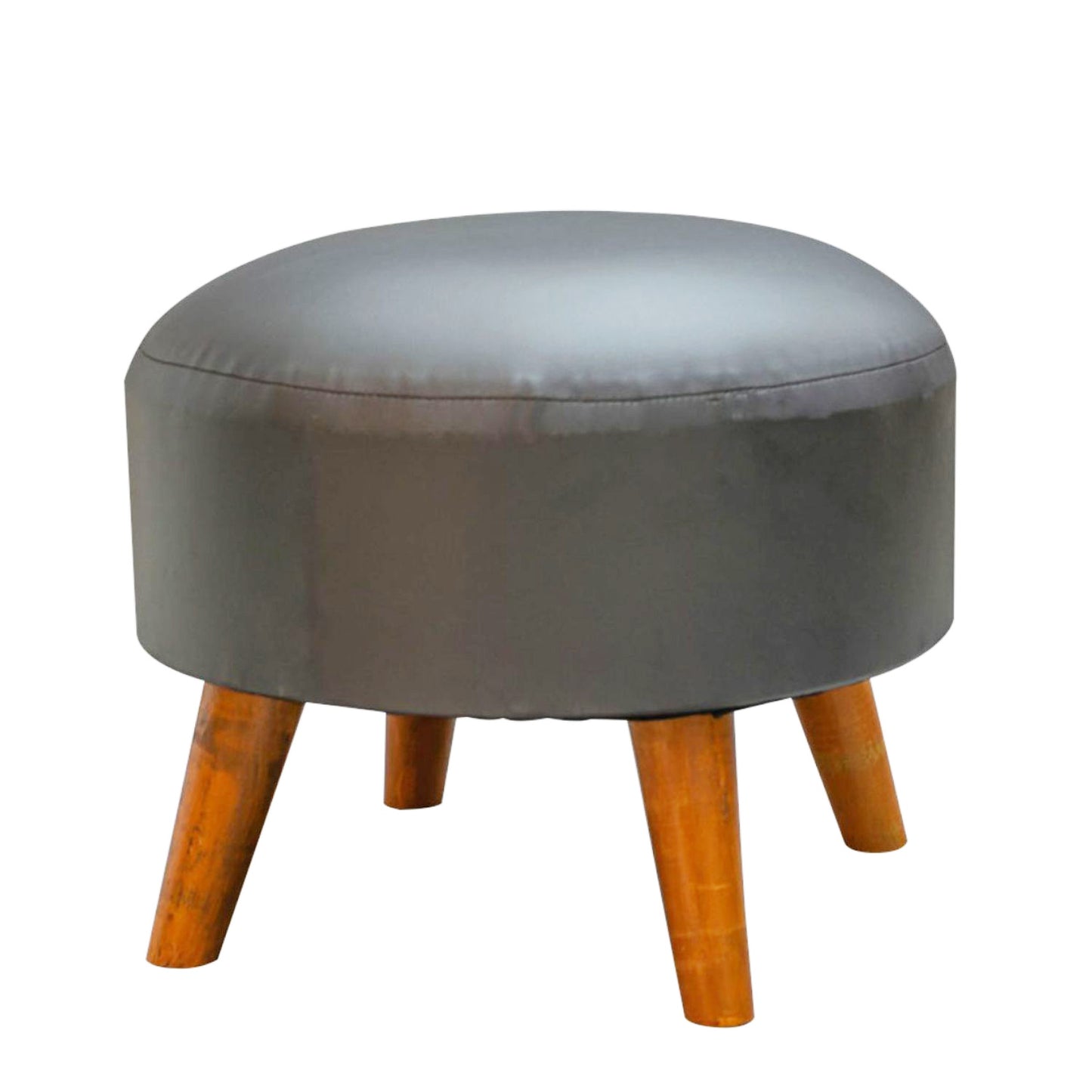 Wooden Ottomans: Black Round Leatherette Ottoman