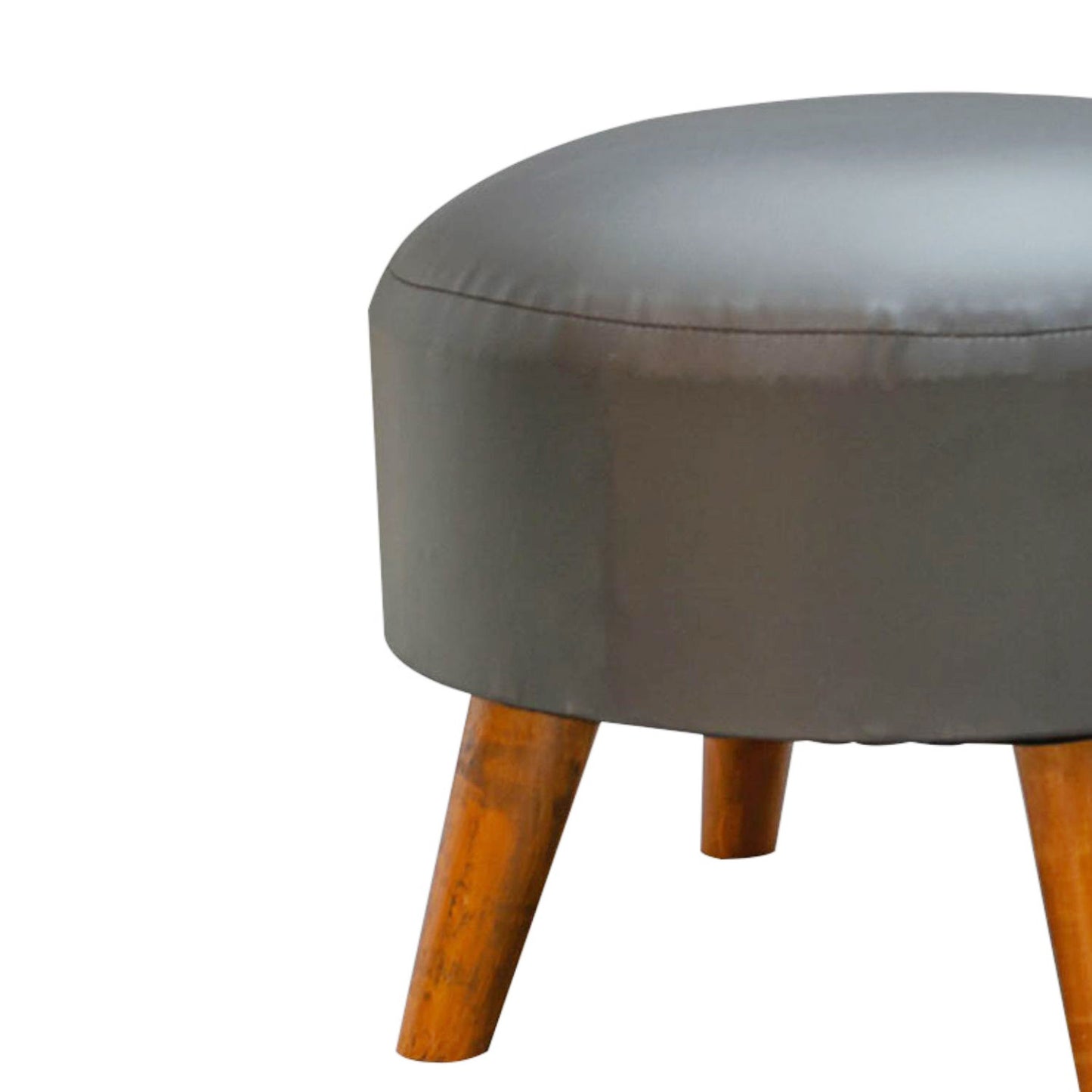 Wooden Ottomans: Black Round Leatherette Ottoman