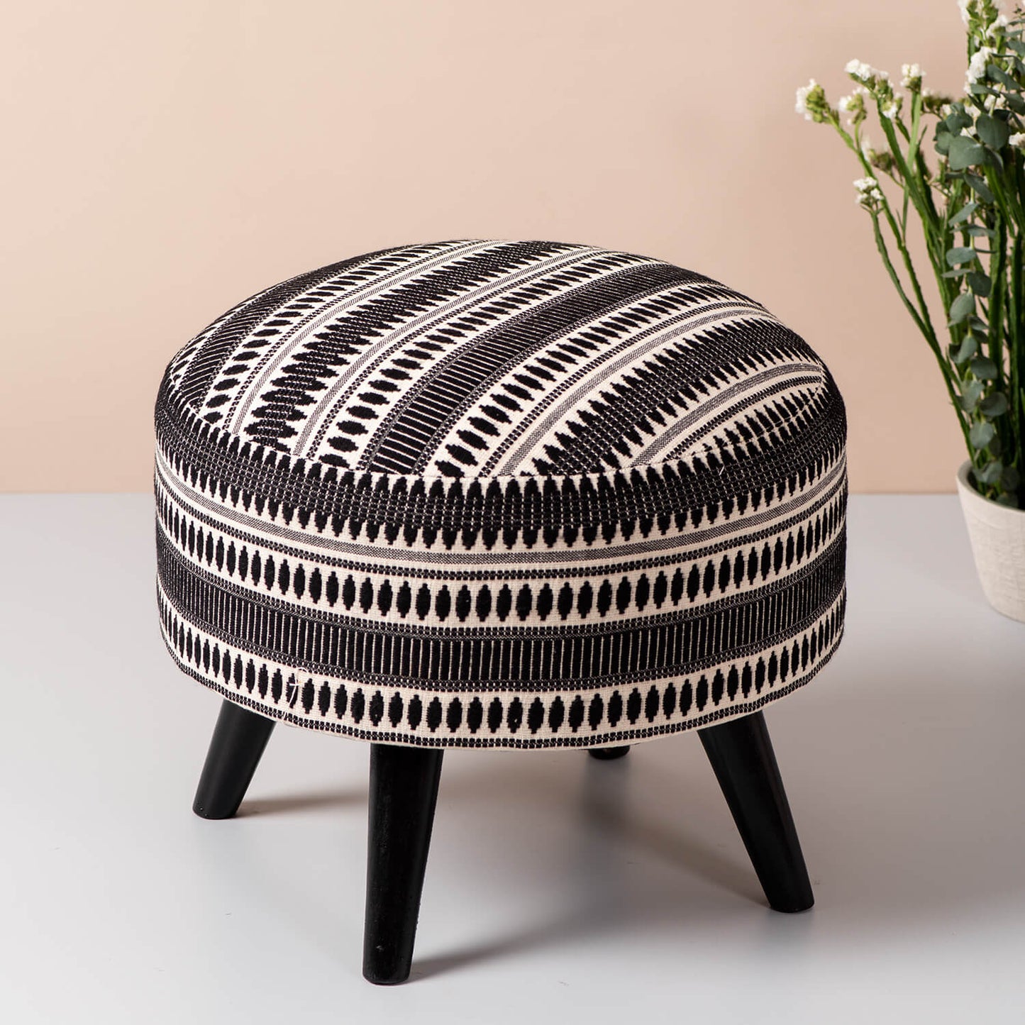 Wooden Ottomans: Black & Cream Ottoman