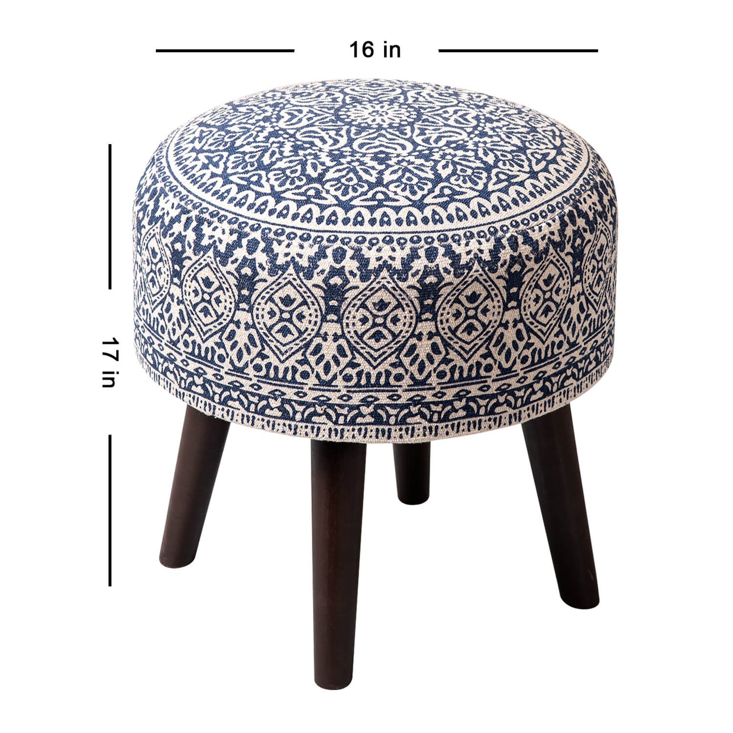 Wooden Ottomans: Blue Printed Ottoman 17 Inch