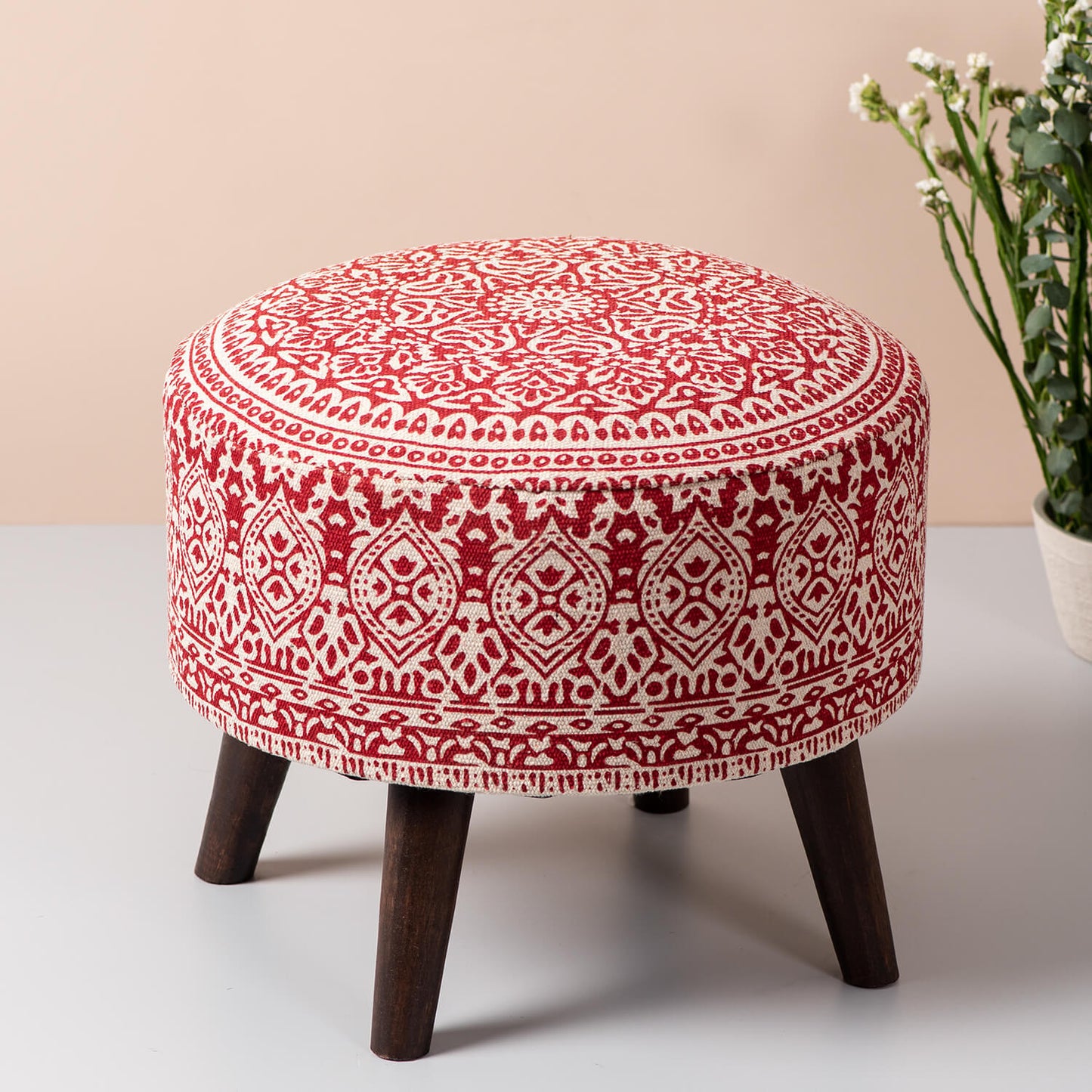 Wooden Ottomans: Classic Imprinted Ottoman (Red)