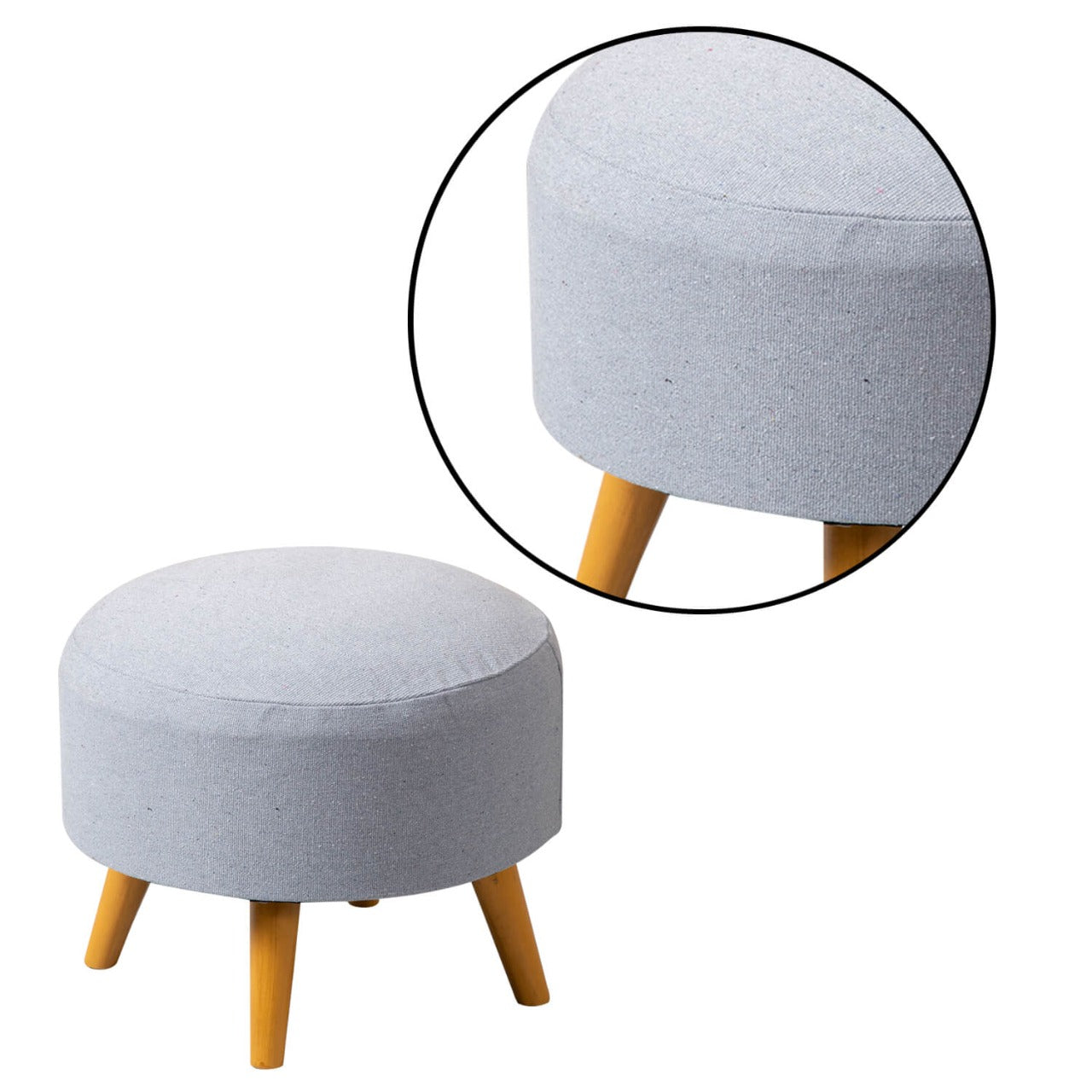 Wooden Ottomans: Cotton Canvas Grey Ottoman – Set of 1