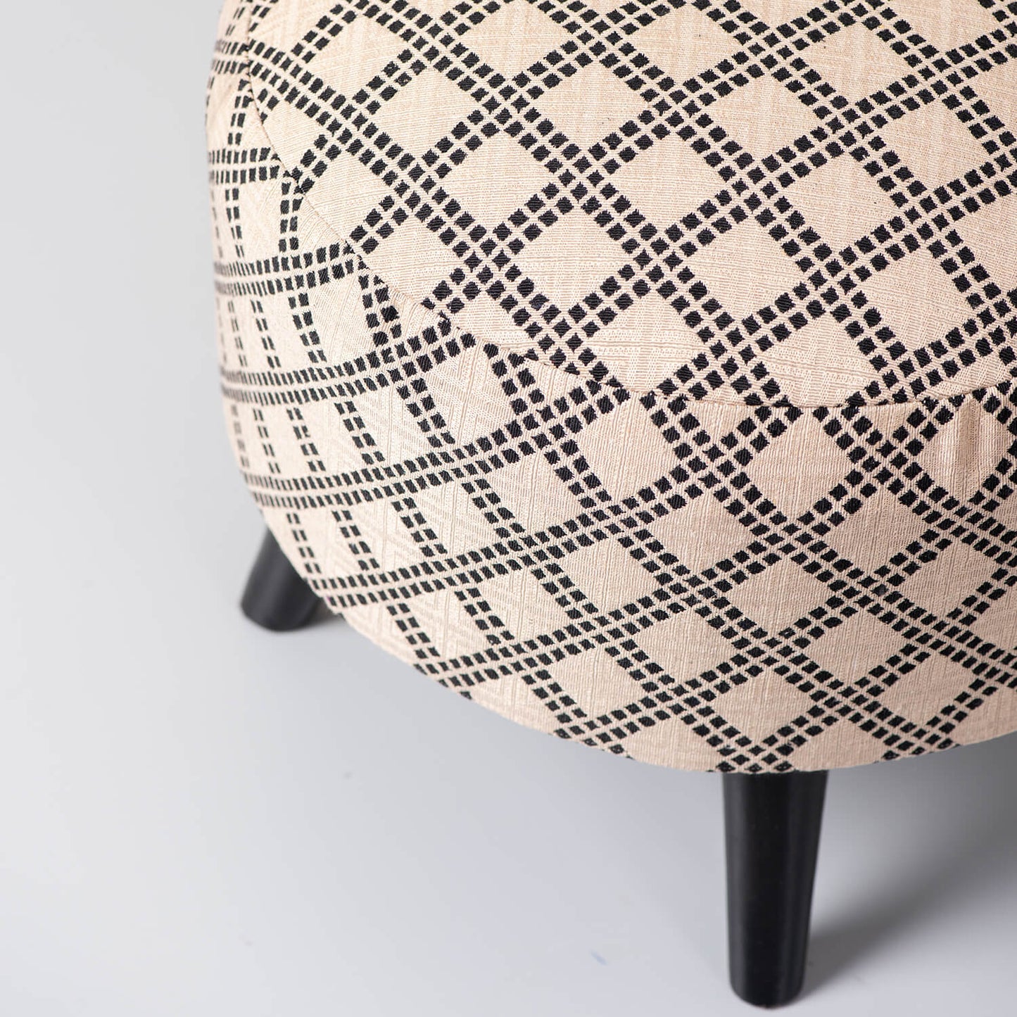 Wooden Ottomans: Cream & Black Cotton Ottoman Set of 1