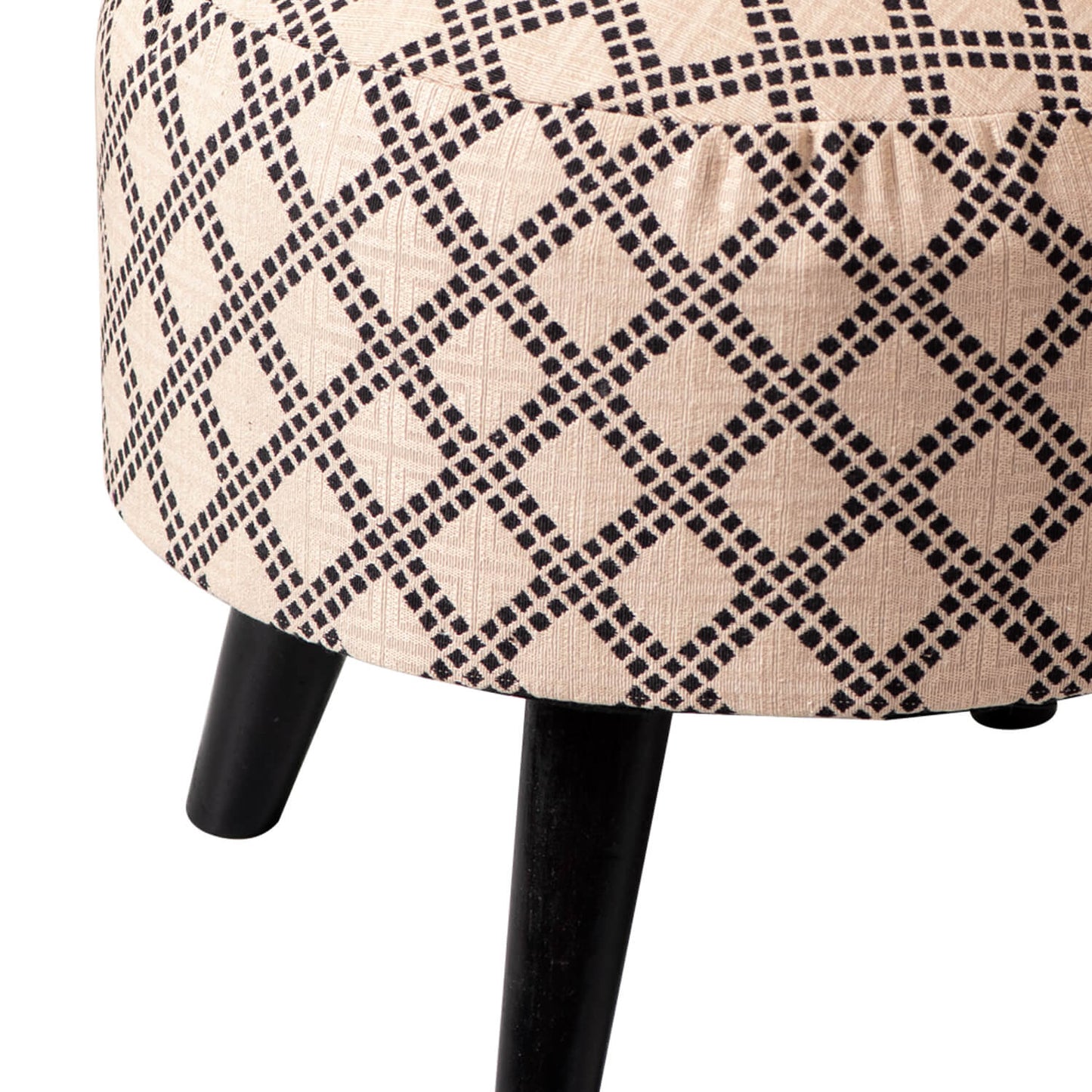 Wooden Ottomans: Cream & Black Cotton Ottoman Set of 1
