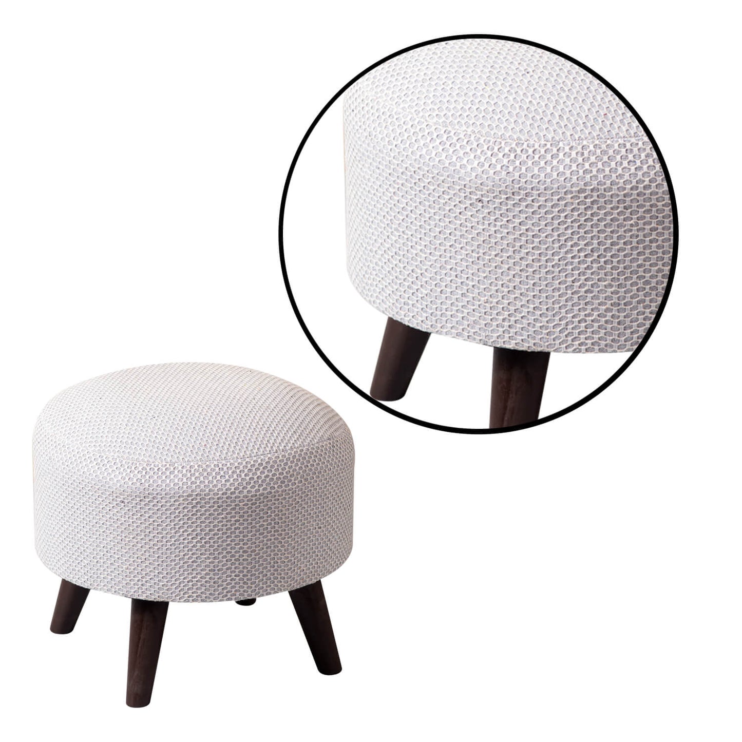 Wooden Ottomans: Grey Cotton Ottoman Set of 1