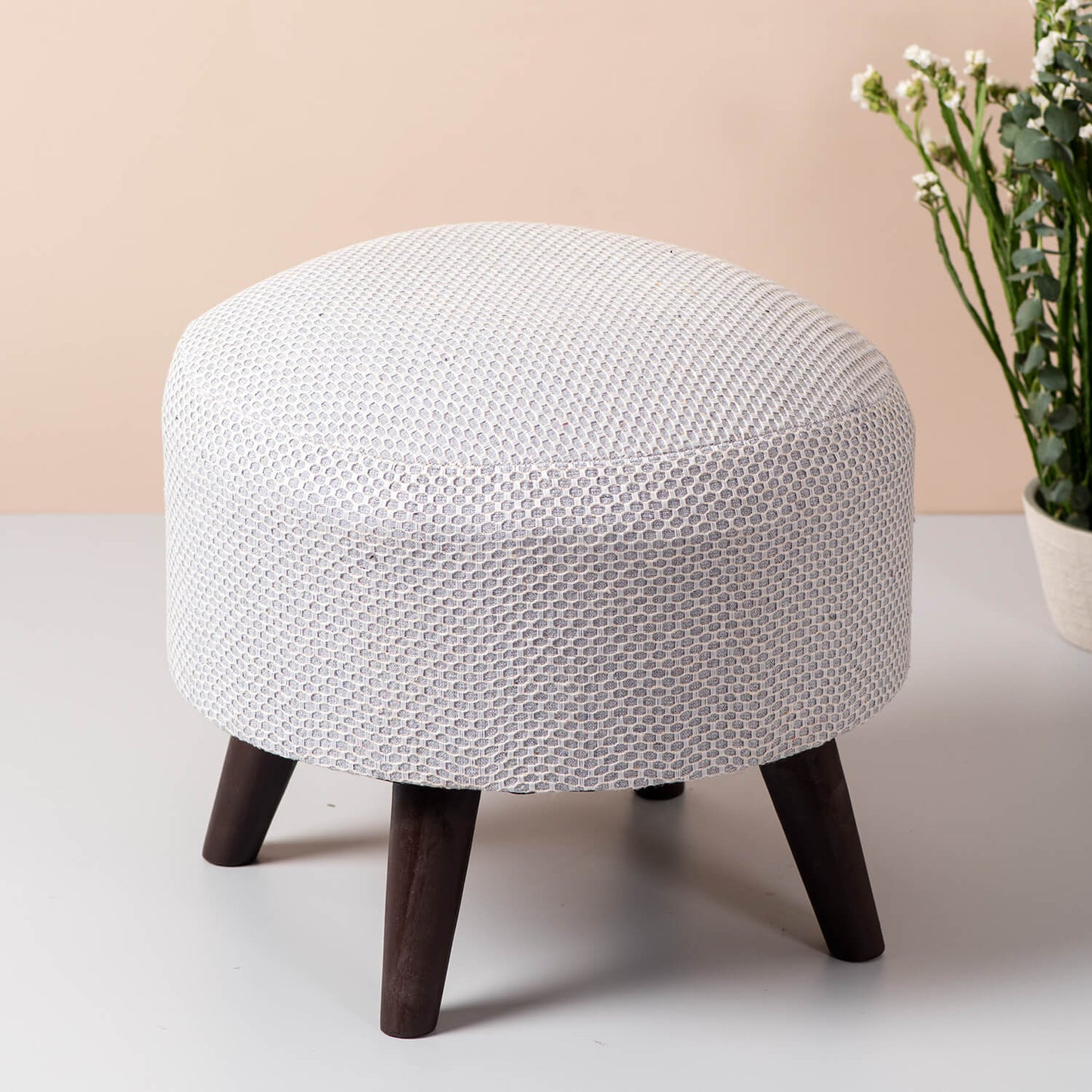 Wooden Ottomans: Grey Cotton Ottoman Set of 1