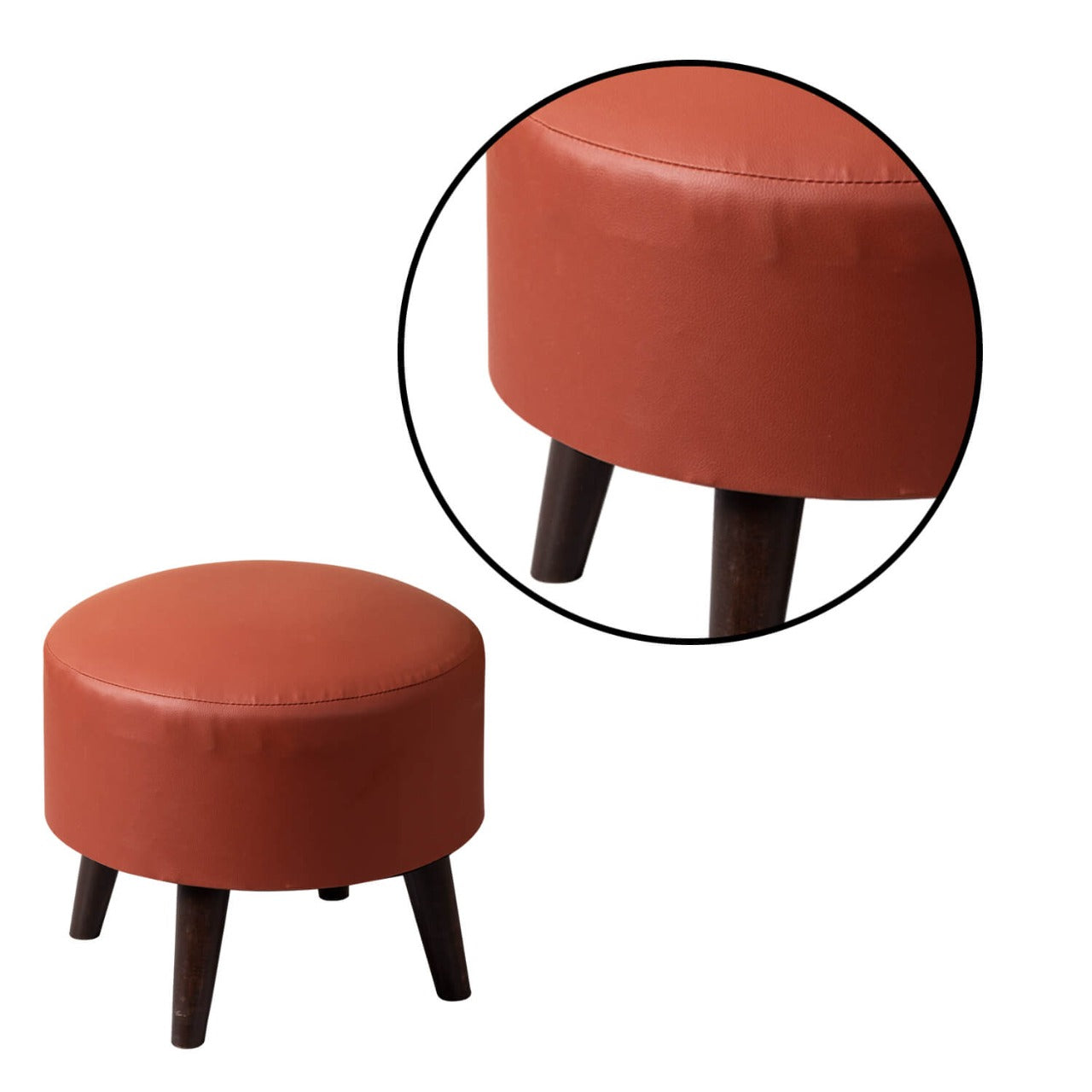 Wooden Ottomans: Leatherette Round Ottoman